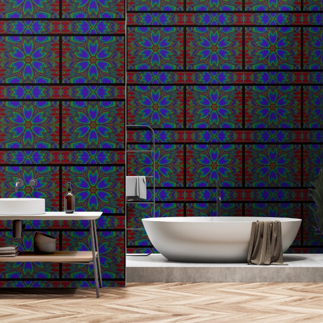 Blau, Grün und Rot Tapete (Badezimmer)