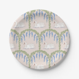 Blau, Grün und Tan Cottailcore Garden Swans Pappteller