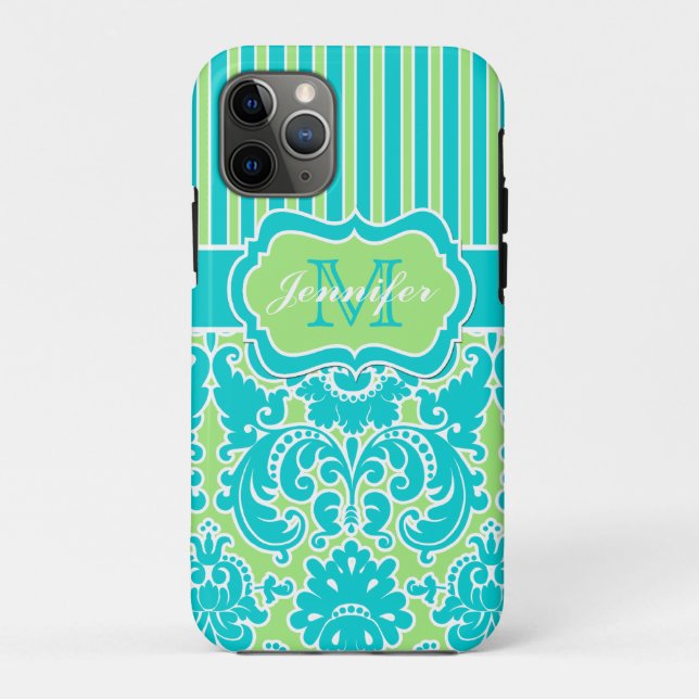 Blau, grün, weiß gestreifte Damaskus iPhone 11 Case-Mate iPhone Hülle (Rückseite)