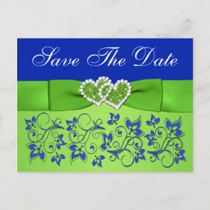 Blau, grüne Blüte, Herz Save the Date Postkarte