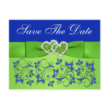 Blau, grüne Blüte, Herz Save the Date Postkarte