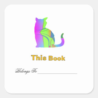 Blau Grüne Katze Design-Exlibris Quadratischer Aufkleber