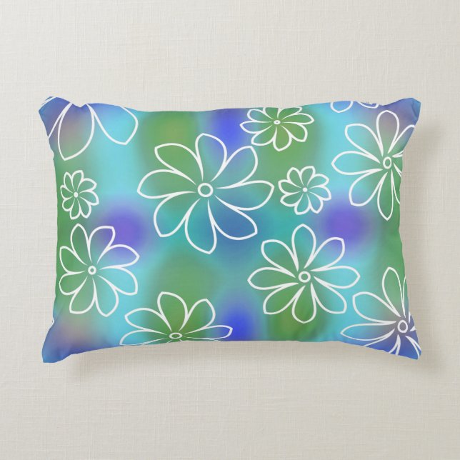 Blau-grüne Nahtlose Flora Pattern Tablette Dekokissen (Vorderseite)