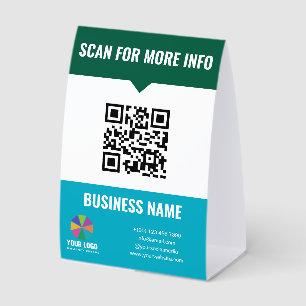 Blau Grüne Scan Info QR-Code & Ihr Logo Tischaufsteller