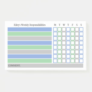 Blau Grüne Wöchentliche Verantwortlichkeiten Chore Post-it Klebezettel