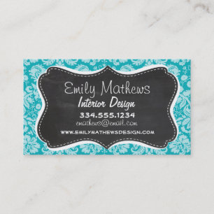 Blau-grünes Damaskusmuster; Retro-Khalkboard Visitenkarte