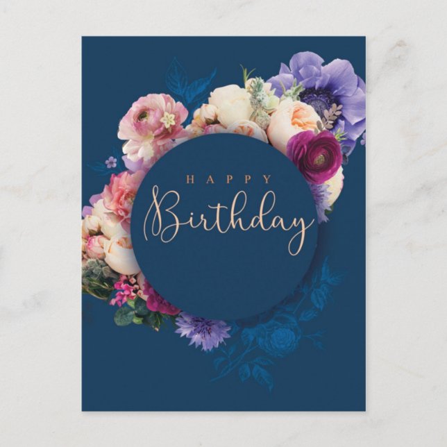 Blau-Happy Birthday Postkarte (Vorderseite)