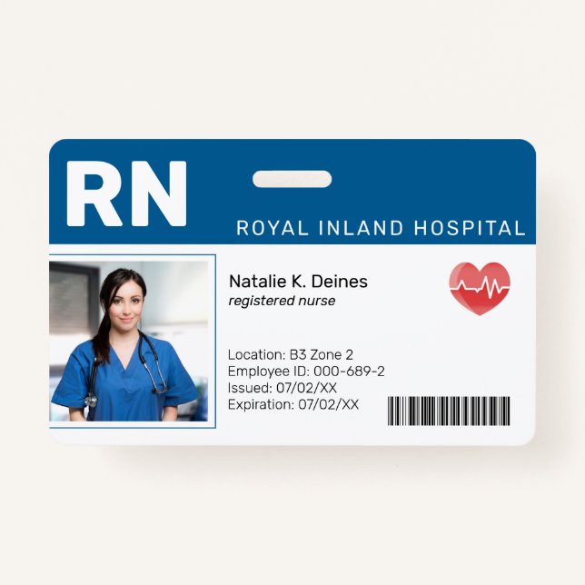 Blau | Hospital Medical Employee Foto ID Abzeichen Ausweis (Vorderseite)