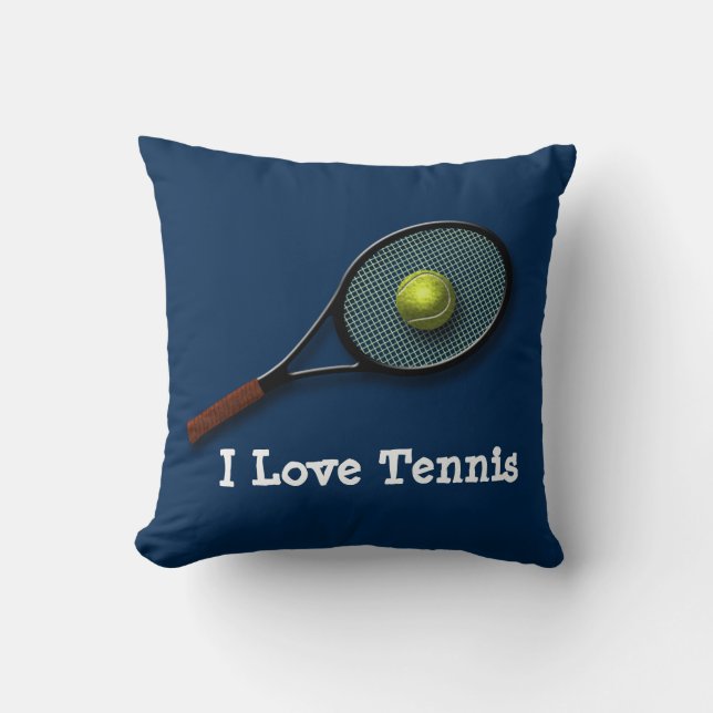Blau-"ich Liebe-Tennis" Throw-Kissen mit Schläger Kissen (Vorderseite)