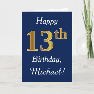 Blau, Imitat-Gold13. Geburtstag + Individueller Karte