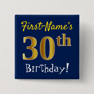 Blau, Imitat-Gold30. Geburtstag, mit individuellem Button