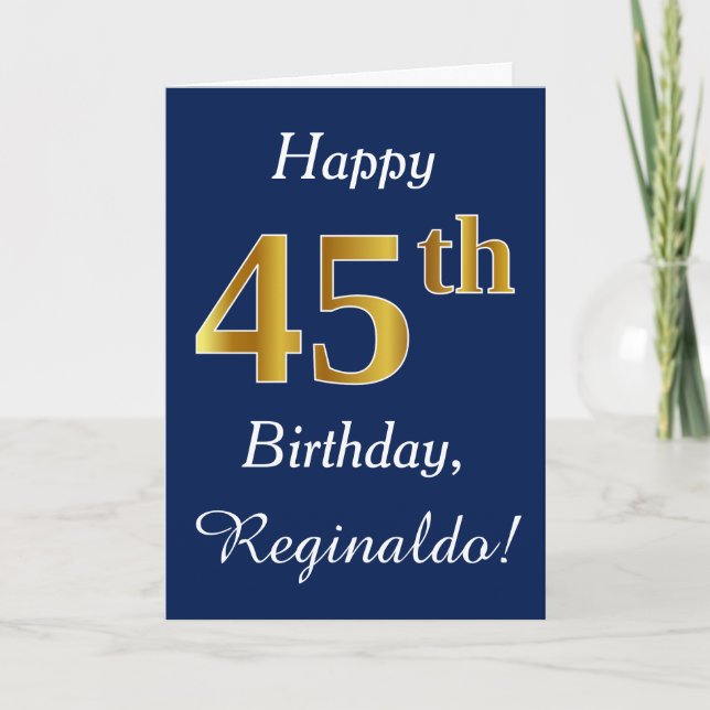 Blau, Imitat-Gold45. Geburtstag + Individueller Karte (Vorderseite)