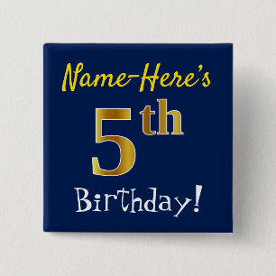 Blau, Imitat-Gold5. Geburtstag, mit individuellem Button