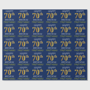 Blau, Imitat-Gold "GLÜCKLICHER 70. GEBURTSTAG " Geschenkpapier