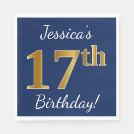 Blau, Imitate Gold 17. Geburtstag + Individuelle N Serviette