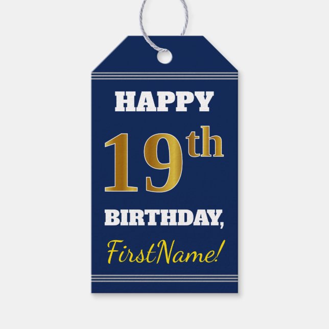 Blau, Imitate Gold 19. Geburtstag + Individuelle N Geschenkanhänger (Vorderseite)