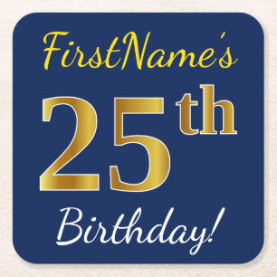 Blau, Imitate Gold 25. Geburtstag + Individuelle N Rechteckiger Pappuntersetzer