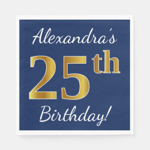 Blau, Imitate Gold 25. Geburtstag + Individuelle N Serviette