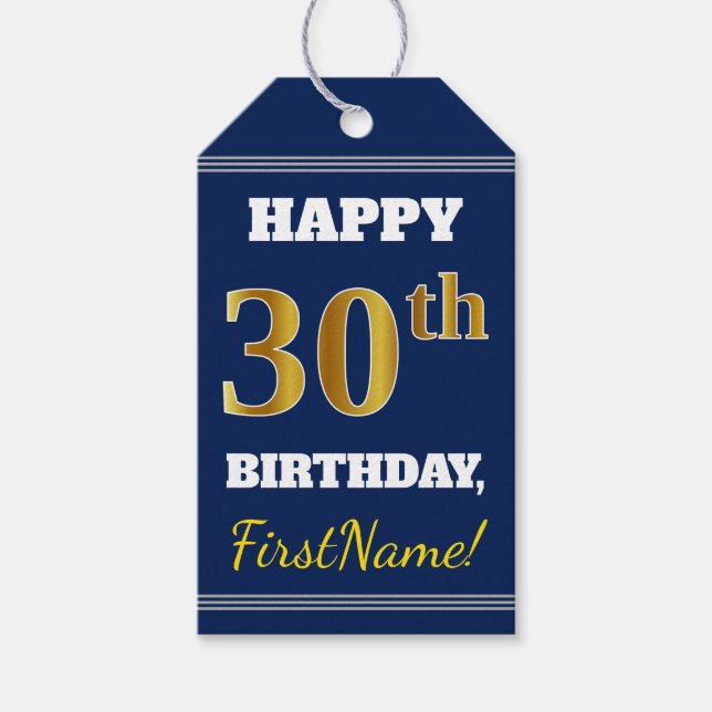 Blau, Imitate Gold 30. Geburtstag + Individuelle N Geschenkanhänger (Vorderseite)