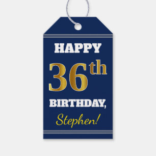 Blau, Imitate Gold 36. Geburtstag + Individuelle N Geschenkanhänger