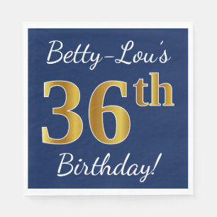 Blau, Imitate Gold 36. Geburtstag + Individuelle N Serviette