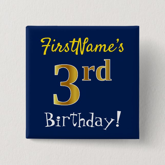 Blau, Imitate Gold 3. Geburtstag, mit Individuelle Button (Vorderseite)