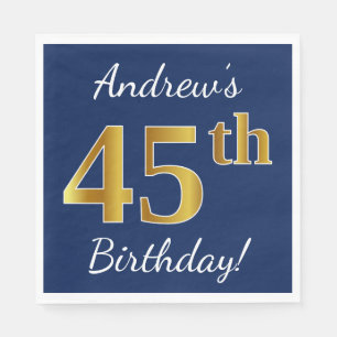 Blau, Imitate Gold 45. Geburtstag + Individuelle N Serviette