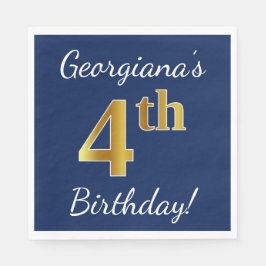 Blau, Imitate Gold 4. Geburtstag + Individuelle Na Serviette