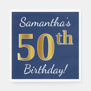 Blau, Imitate Gold 50. Geburtstag + Individuelle N Serviette