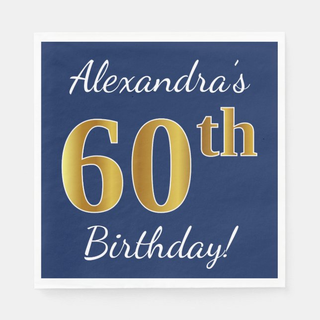 Blau, Imitate Gold 60. Geburtstag + Individuelle N Serviette (Vorderseite)