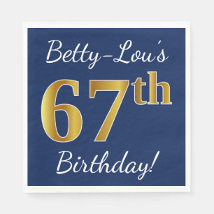 Blau, Imitate Gold 67. Geburtstag + Individuelle N Serviette