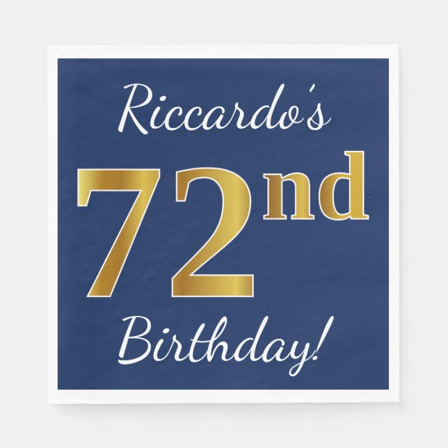 Blau, Imitate Gold 72. Geburtstag + Individuelle N Serviette (Vorderseite)