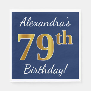 Blau, Imitate Gold 79. Geburtstag + Individuelle N Serviette