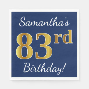Blau, Imitate Gold 83. Geburtstag + Individuelle N Serviette