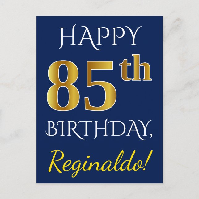 Blau, Imitate Gold 85. Geburtstag + Individuelle N Postkarte (Vorderseite)