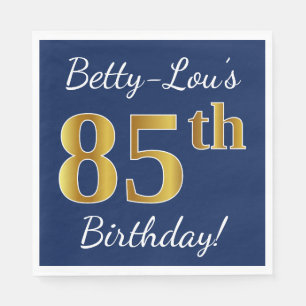 Blau, Imitate Gold 85. Geburtstag + Individuelle N Serviette