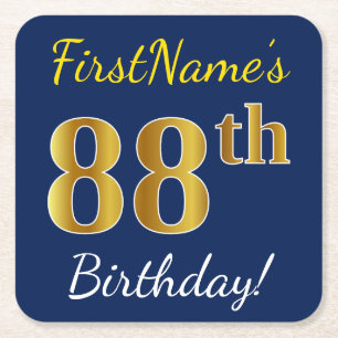 Blau, Imitate Gold 88. Geburtstag + Individuelle N Rechteckiger Pappuntersetzer