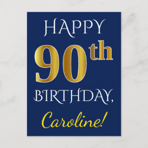 Blau, Imitate Gold 90. Geburtstag + Individuelle N Postkarte