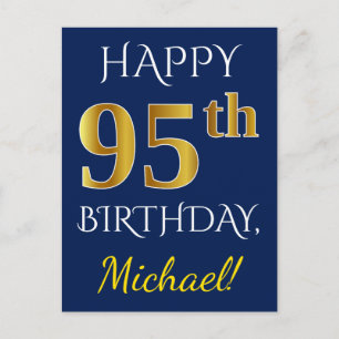 Blau, Imitate Gold 95. Geburtstag + Individuelle N Postkarte