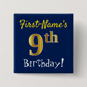Blau, Imitate Gold 9. Geburtstag, mit Individuelle Button