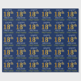 Blau, Imitate Gold "GLÜCKLICH 18. GEBURTSTAG" Geschenkpapier
