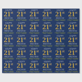 Blau, Imitate Gold "GLÜCKLICH 21. GEBURTSTAG" Geschenkpapier