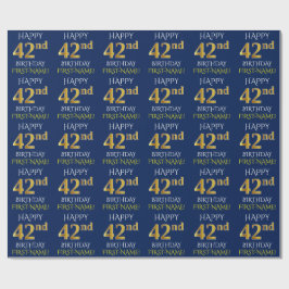 Blau, Imitate Gold "GLÜCKLICH 42. GEBURTSTAG" Geschenkpapier
