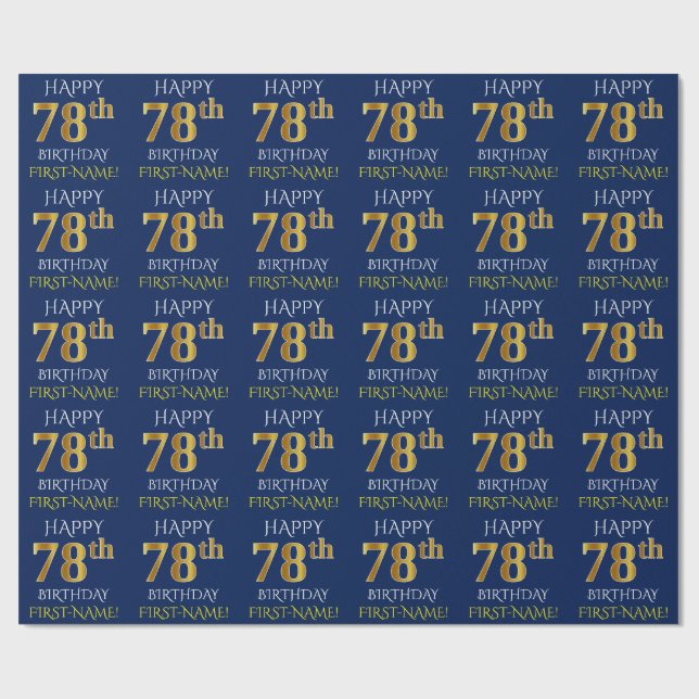 Blau, Imitate Gold "GLÜCKLICH 78. GEBURTSTAG" Geschenkpapier (Flach)