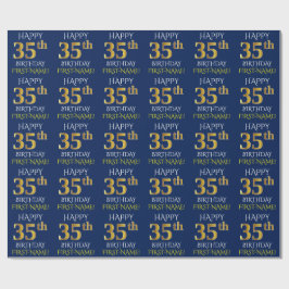 Blau, Imitate Gold "HAPPY 35. BIRTHDAY" Geschenkpapier
