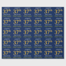 Blau, Imitate Gold "HAPPY 37. BIRTHDAY"