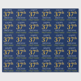 Blau, Imitate Gold "HAPPY 37. BIRTHDAY" Geschenkpapier