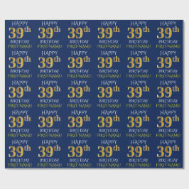 Blau, Imitate Gold "HAPPY 39. BIRTHDAY" Geschenkpapier