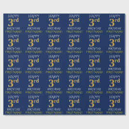 Blau, Imitate Gold "HAPPY 3. BIRTHDAY" Geschenkpapier