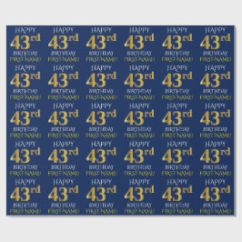 Blau, Imitate Gold "HAPPY 43. BIRTHDAY" Geschenkpapier
